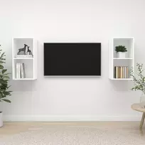 Sieninės televizoriaus spintelės, 2vnt., baltos, mediena