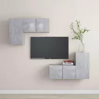 TV staliukas Televizoriaus spintelių komplektas, 4 dalių, betono pilkas, MDP
