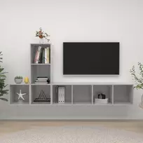 TV staliukas Televizoriaus spintelių komplektas, 3 dalių, betono pilkas, MDP