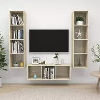 TV staliukas Televizoriaus spintelių komplektas, 3 dalių, ąžuolo, mediena
