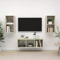 TV staliukas Televizoriaus spintelių komplektas, 3 dalių, ąžuolo, mediena