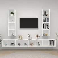 TV staliukas Sieninės televizoriaus spintelės, 4vnt., baltos, mediena