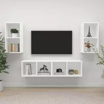 TV staliukas Sieninės televizoriaus spintelės, 4vnt., baltos, mediena