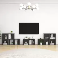 TV staliukas Televizoriaus spintelių komplektas, 8 dalių, pilkas, mediena