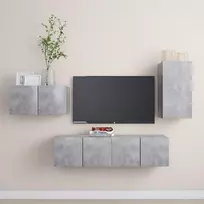 TV staliukas Televizoriaus spintelių komplektas, 4 dalių, betono, mediena