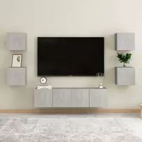 TV staliukas Televizoriaus spintelių komplektas, 6 dalių, betono, mediena