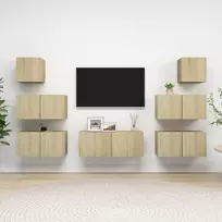 TV staliukas Televizoriaus spintelių komplektas, 7 dalių, ąžuolo, mediena