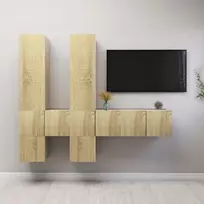 TV staliukas Televizoriaus spintelių komplektas, 7 dalių, ąžuolo, mediena