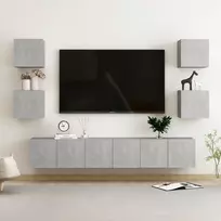 TV staliukas Televizoriaus spintelių komplektas, 7 dalių, betono, mediena