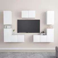 TV staliukas Televizoriaus spintelių komplektas, 7 dalių, baltas, mediena