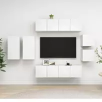 TV staliukas Televizoriaus spintelių komplektas, 8 dalių, baltas, mediena