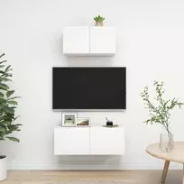 TV staliukas Televizoriaus spintelių komplektas, 2 dalių, baltas, mediena