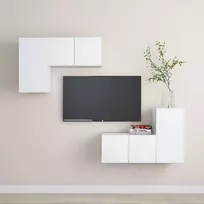 TV staliukas Televizoriaus spintelių komplektas, 4 dalių, baltas, mediena
