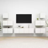 TV staliukas Televizoriaus spintelių komplektas, 8 dalių, baltas, mediena