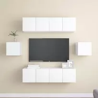 TV staliukas Televizoriaus spintelių komplektas, 6 dalių, baltas, mediena