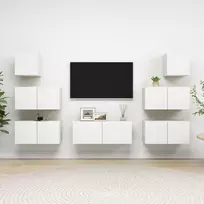 TV staliukas Televizoriaus spintelių komplektas, 7 dalių, baltas, mediena