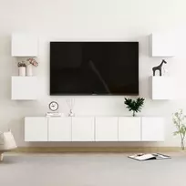 TV staliukas Televizoriaus spintelių komplektas, 7 dalių, baltas, mediena
