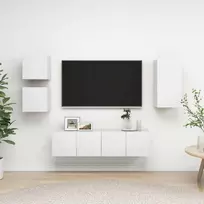TV staliukas Televizoriaus spintelių komplektas, 5 dalių, baltas, mediena