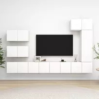 TV staliukas Televizoriaus spintelių komplektas, 8 dalių, baltas, mediena