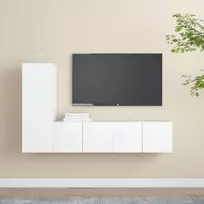 TV staliukas Televizoriaus spintelių komplektas, 3 dalių, baltas, mediena
