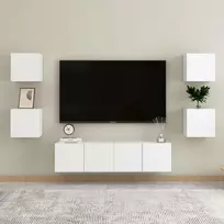 TV staliukas Televizoriaus spintelių komplektas, 6 dalių, baltas, mediena