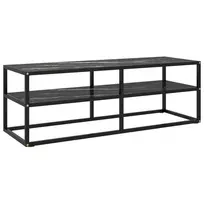 TV staliukas TV spintelė, juoda, 120x40x40cm, su juodu marmuriniu stiklu