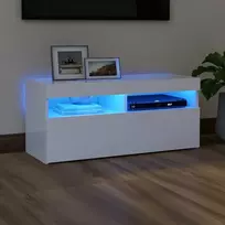 TV staliukas Televizoriaus spintelė su LED apšvietimu, balta, 90x35x40cm