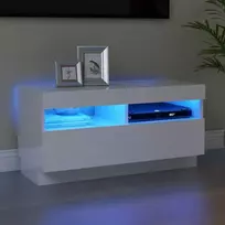 TV staliukas TV spintelė su LED apšvietimu, balta, 80x35x40cm, blizgi