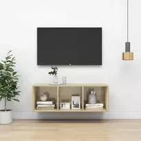 TV staliukas Prie sienos montuojama TV spintelė, ąžuolo, 37x37x107cm, MDP