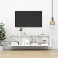 TV staliukas Prie sienos montuojama TV spintelė, balta, 37x37x142,5cm, MDP