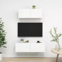 TV staliukas Televizoriaus spintelių komplektas, 2 dalių, baltas, mediena