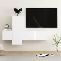 TV staliukas Televizoriaus spintelių komplektas, 3 dalių, baltas, mediena