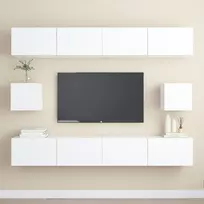 TV staliukas Televizoriaus spintelių komplektas, 6 dalių, baltas, mediena