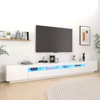 TV staliukas Televizoriaus spintelė su LED apšvietimu, balta, 300x35x40cm