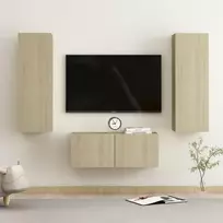 Televizoriaus spintelių komplektas, 3 dalių, ąžuolo, mediena