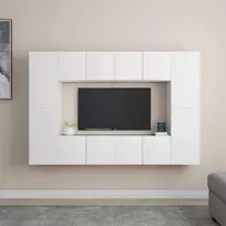 TV staliukas Televizoriaus spintelių komplektas, 8 dalių, baltas, mediena