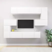 TV staliukas Televizoriaus spintelių komplektas, 10 dalių, baltas, mediena