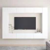 TV staliukas Televizoriaus spintelių komplektas, 8 dalių, baltas, mediena