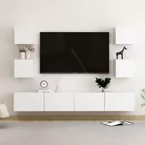 TV staliukas Televizoriaus spintelių komplektas, 6 dalių, baltas, mediena