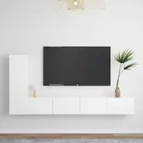 TV staliukas Televizoriaus spintelių komplektas, 3 dalių, baltas, mediena