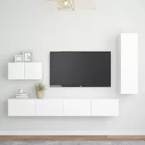TV staliukas Televizoriaus spintelių komplektas, 4 dalių, baltas, mediena