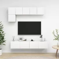 TV staliukas Televizoriaus spintelių komplektas, 5 dalių, baltas, mediena