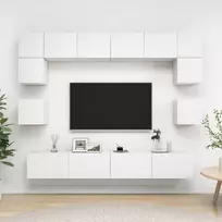 TV staliukas Televizoriaus spintelių komplektas, 8 dalių, baltas, mediena