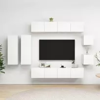 TV staliukas Televizoriaus spintelių komplektas, 8 dalių, baltas, mediena