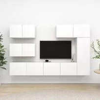 TV staliukas Televizoriaus spintelių komplektas, 6 dalių, baltas, mediena