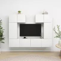 TV staliukas Televizoriaus spintelių komplektas, 6 dalių, baltas, mediena