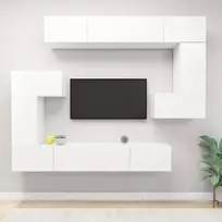 TV staliukas Televizoriaus spintelių komplektas, 8 dalių, baltas, mediena