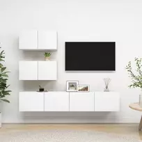 TV staliukas Televizoriaus spintelių komplektas, 4 dalių, baltas, mediena