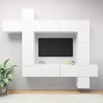TV staliukas Televizoriaus spintelių komplektas, 9 dalių, baltas, mediena