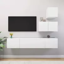 TV staliukas Televizoriaus spintelių komplektas, 4 dalių, baltas, mediena